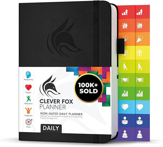 Clever Fox Daily Planner – Undated Planning Notebook with Hourly Schedule & To-Do List – Personal Day Task & Work Organizer, 6 Months (Black)