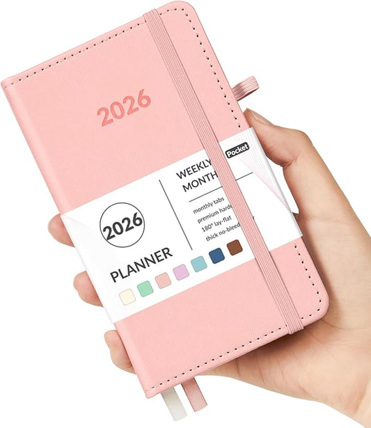 Forvencer Pocket Planner 2026, Weekly Monthly Planners with Month Tabs for Purse, 3.5" x 6", Jan 2026-Dec 2026, Cute Small Daily Academic Calendar, Elastic Band, Hardcover Agenda for Women, Teacher