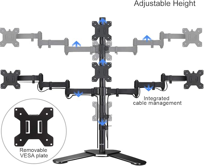 Suptek Quad LED LCD Monitor Stand up Free-Standing Desk Stand Extra Tall 31.5" Pole Heavy Duty Fully Adjustable Mount for 4 (3+1) / Four Screens up to 27 inch (ML6864)