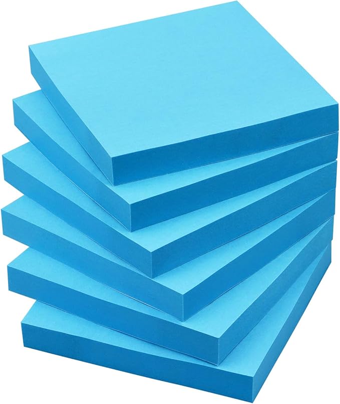 Sticky Notes 3x3 Self-Stick Notes Pads with 6 Bright Colors, Easy to Post for Office, School, Home, 6 Pads/Pack, 100 Sheets/Pad (Blue)