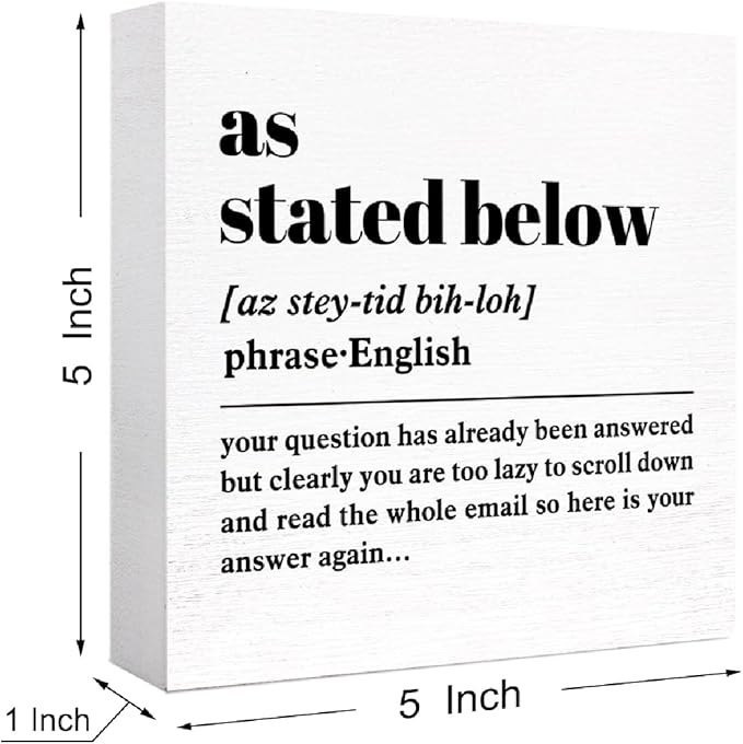 SJNH Funny Office Wooden Block Sign, Modern White Rectangular Inspirational Decorative Sign, 5"X5"X1", Office, Party, Classroom, Home Decor