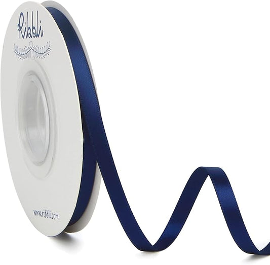 Ribbli Navy Double Faced Satin Ribbon,1/4” x Continuous 25 Yards,Use for Bows Bouquet,Gift Wrapping,Baby Shower,Floral Arrangement