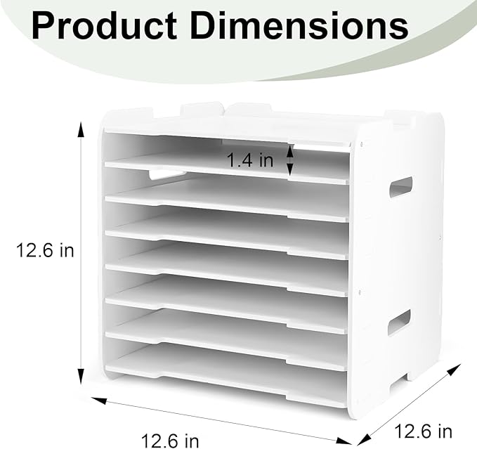 12x12 Paper Organizer, 8-Tier Scrapbook Paper Storage, Stackable Desktop File Holder for Home, Office, Classroom, and Craft Room