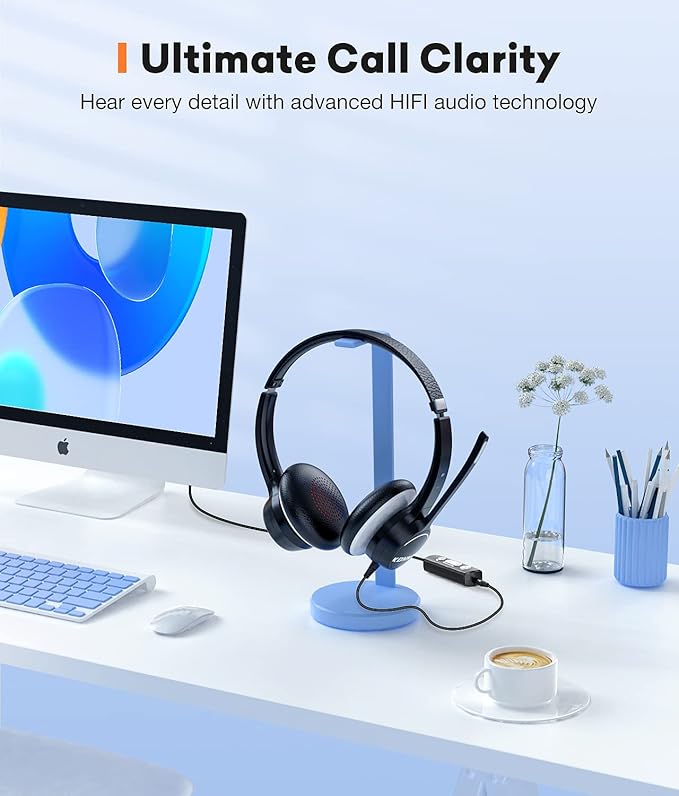 USB Headset with Microphone, 3.5mm Wired Computer Headsets with Noise Cancelling Microphone, Stereo Headphones with MIC for PC, in Line Controls, Work Headset for Skype Zoom Tablet Laptop