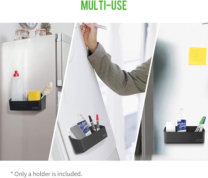 loukin Magnetic and Adhesive Marker Holder, Dry Erase Accessory Tray, Magnetic Storage Organizer for Whiteboard, Glass or Refrigerators (Black)