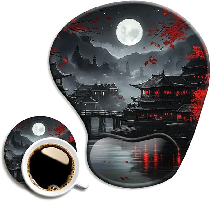 Ergonomic Mouse Pad with Wrist Rest,Gaming Mouse Pad with Wrist Support,Funny Mouse Pads for Desk,Computer Mousepad with Non-Slip Pain Relief PU Base,Cute Office Desk Accessories,Full Moon