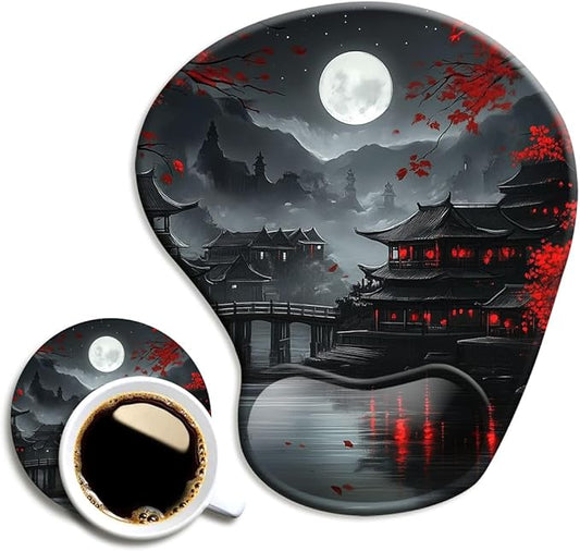 Ergonomic Mouse Pad with Wrist Rest,Gaming Mouse Pad with Wrist Support,Funny Mouse Pads for Desk,Computer Mousepad with Non-Slip Pain Relief PU Base,Cute Office Desk Accessories,Full Moon