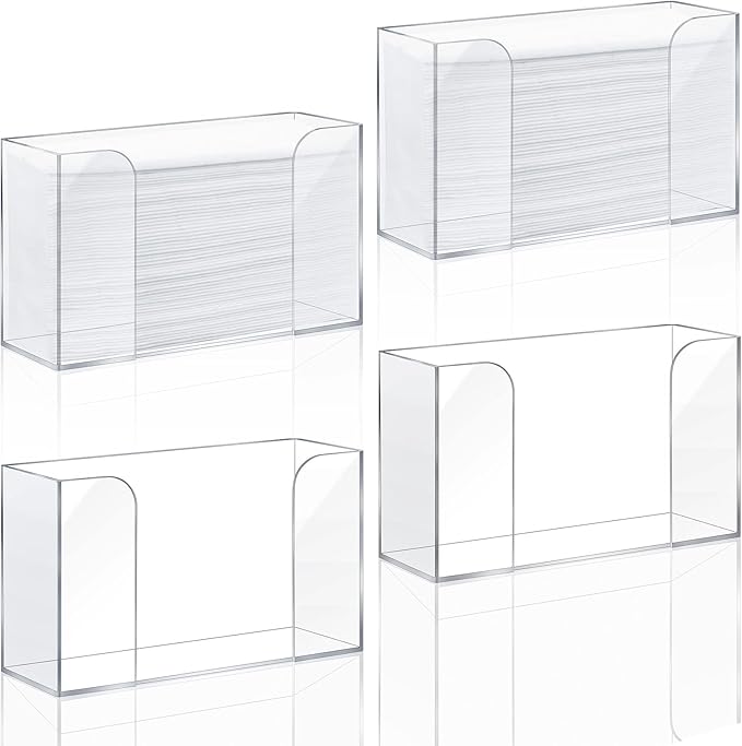 Deekin 4 Pcs Acrylic Paper Towel Dispenser Countertop Paper Towel Holder, Clear Trifold Guest Napkin Dispenser for Z-fold, C-fold or Multifold paper holder for Bathroom Toilet and Kitchen