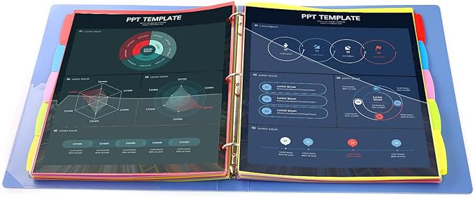 5 Tabs Plastic Dividers with 2 Clear Pockets - 2 Sets, Pocket Dividers for 3-Ring Binders, Multi-Color Binder Dividers, Total 10 Tabs