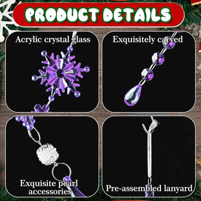 Lanpn 26 Pcs Christmas Ornaments Crystal Christmas Tree Decoration, Hanging Clear Acrylic Snowflake Icicle Drop Pendants for Xmas Winter Outdoor Indoor Party Decoration Purple