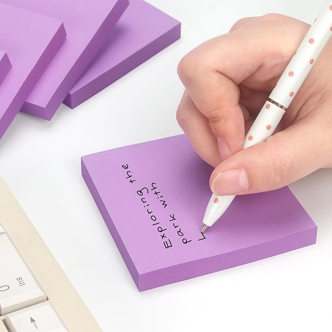 Sticky Notes 3x3 Self-Stick Notes Pads with 6 Bright Colors, Easy to Post for Office, School, Home, 6 Pads/Pack, 100 Sheets/Pad (Purple)