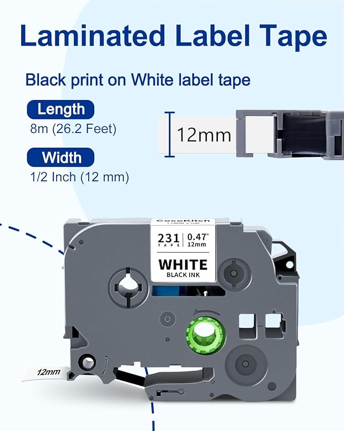 5-Pack TZe-221 Tape 9mm 0.35 Laminated White Compatible for Brother P Touch Label Tape TZe221 TZ-221 Work with Ptouch PT-D210 PT-D220 PT-H103W PT-1890 PT-D600 PT-D410 Label Maker, 3/8 Inch x 26.2 Ft