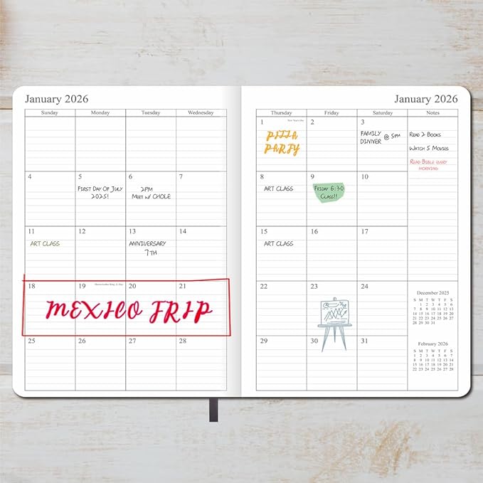 2025-2026 Planner - Weekly and Monthly Planner, Oct 2025 - Dec 2026, Vegan Leather Cover, Elastic Closure, 7”x9.25”, Grey