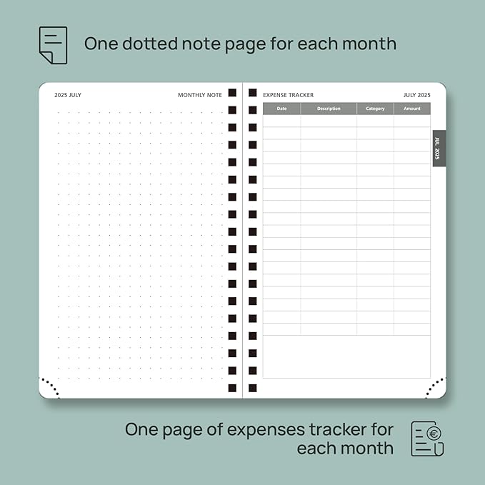 POPRUN Monthly Planner 2025-2026 Pocket Size (4" x 6.25") 18 Months Calendar (Jul 2025 - Dec 2026) - 4 Pages per Month with Monthly Expense & Notes, Sunday Start, Leather Cover - Grey