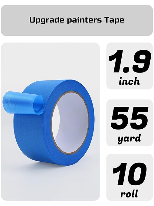 Lichamp Blue Painters Tape Bulk, 10 Pack 1.9 inch Wide by 55 Yards Tape, Blue Tape for Crafts Arts