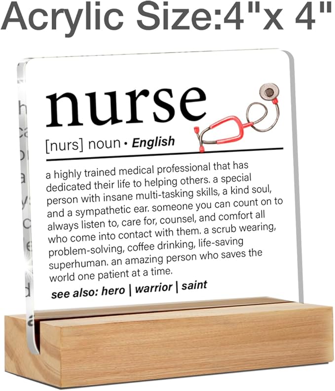 Yuzi-n Nurse Definition Clear Acrylic Modern Square 4 x 4 Inches Desk Decorative Sign for Home Office