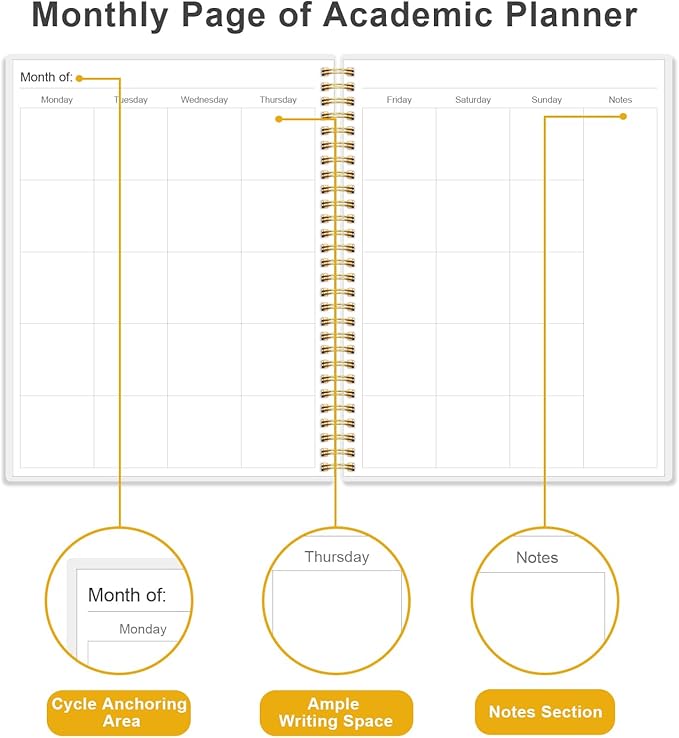Academic Planner for 2026 or Anytime - 8.5" x 11" Undated Weekly Student Planner For Homeschool, High School, College & Nursing Students, 200 Pages, Black