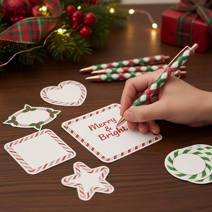 36 Sets Christmas Pen and Notepad Set, Includes 12 Metal Black Ink Pens and 24 Christmas Candy Sticky Notes 3x3 Inch, Perfect Holiday Gifts for Teachers, Students, Office, and Home