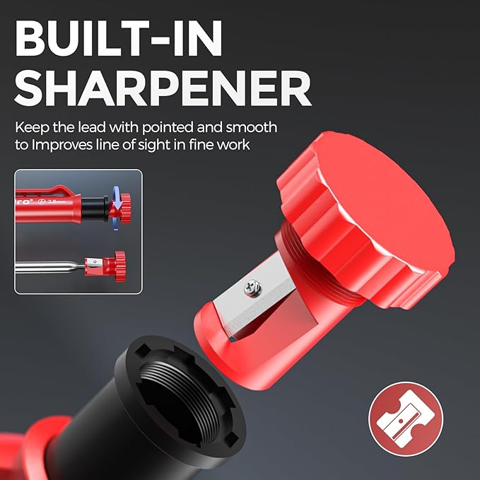 Nicpro 4 Pack Carpenter Pencils with Sharpener, Construction Mechanical Pencil Set with 52 Refills, Heavy Duty Working Tools, Long Nib Marker Pens for Architect Marking (Red, Black, Yellow, Green)