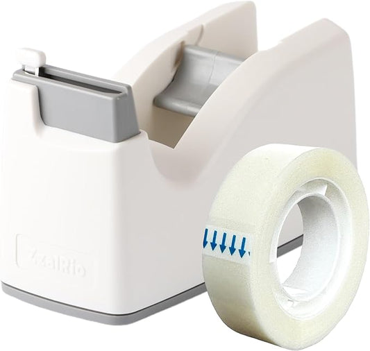 Cute Safety Tape Dispenser (White) 1" Core - Easy, One-Hand Use Roller With Hidden Blade and Non-Skid Pad - Cute School and Office Supplies - Refillable - Tape Included