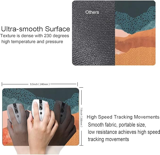 Mouse Pad, Colorful Abstract Mountain Mouse Pads, Square Washable Cloth Personalized Mouse Mat with Design, Gaming Office Home Non-Slip Rubber Base Computer Mousepad