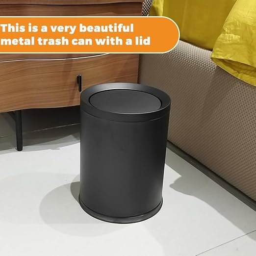 3.1Gallon/12L Modern Metal Bathroom Trash Can with Lid,Light Luxury,Elegant Waste Basket,Black Garbage Can,for Bathroom,Bedroom,Living Room, Kitchen,Office,Bank (12L-Black)
