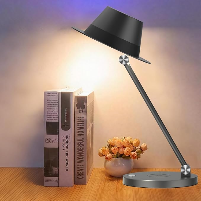 Modern Design Atmosphere Desk Lamp with 15W Wireless Charger,Dimmable Desk Light Eye Caring for Home Office, 3 Color Temperature Touch Control for Study, Reading