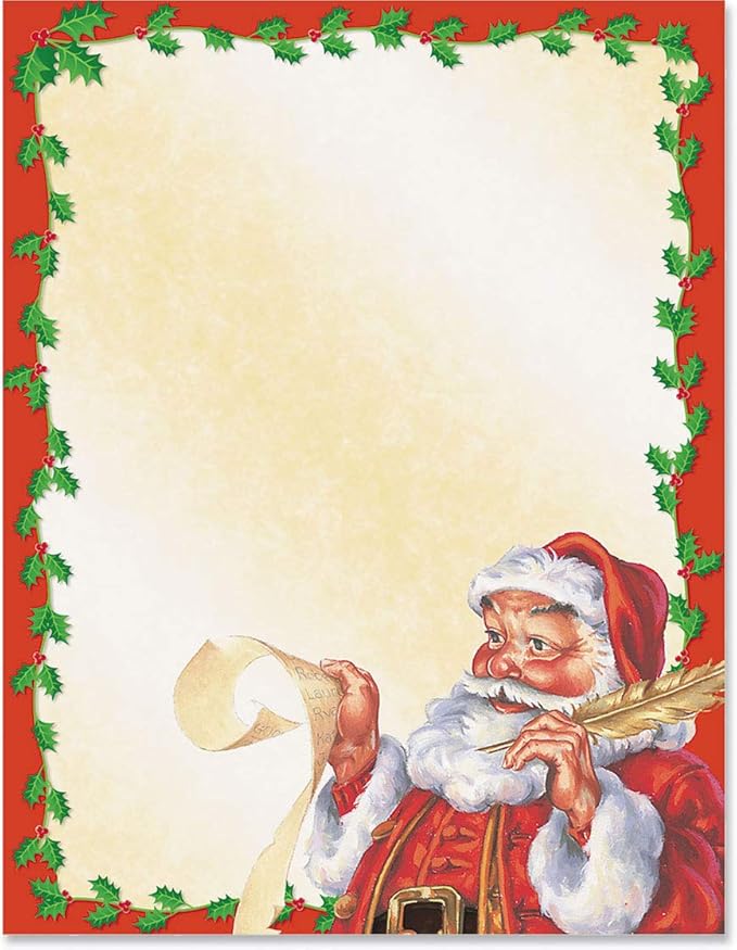 PaperDirect Santa's List Holiday Border Paper, Cream Background with Red Holly Border and Vintage Santa with Naughty or Nice List, 8.5 x 11, Acid-Free, Ideal for Holiday Invitations, Cards, 100 sheets