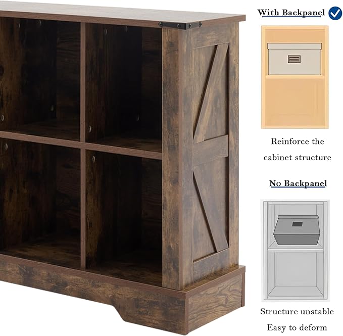 6 Cube Storage Organizer, 2 Tier Bookshelf for Living Room, Farmhouse Bookcase with Led, Kids Toy Storage Cabinet, Wall Cubby Shelves for Home Decor, Wood Display Cabinet for Bedroom, Brown