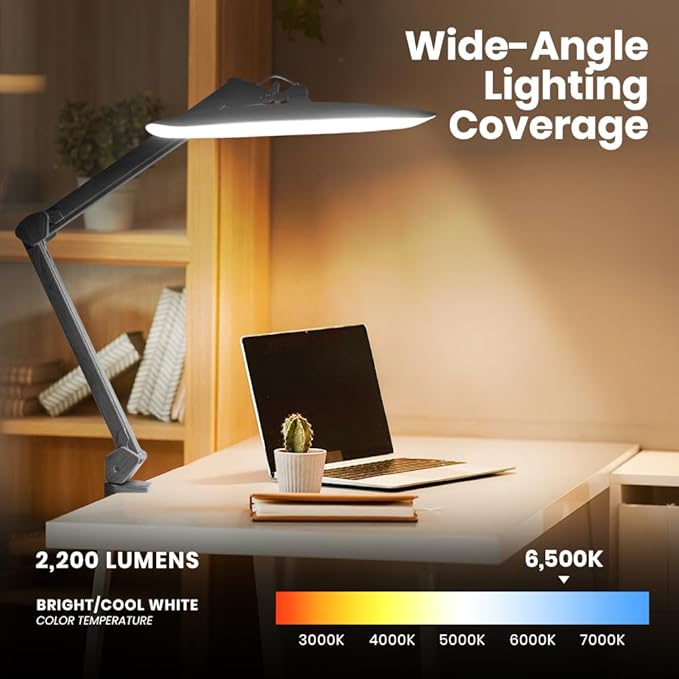 Neatfi XL 2,200 Lumens LED Task Lamp, 24W Super Bright Desk Lamp, 117 Pcs SMD LED, 4 Level Brightness, Dimmable, Task Light for Home, Office, Workbench (Non-CCT, Gray Wood)