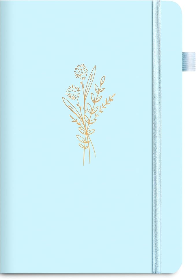 Lined Journal Notebook for Women Cute Leather Journaling Notebooks for Writing 192 Pages A5 Hardcover Aesthetic Floral Diary, 5.7 x 8.3 In, Blue