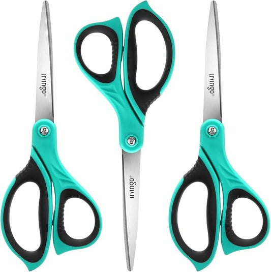 LIVINGO Scissors All Purpose Heavy Duty - 3 Pack 8.5” Blue Sharp Shears for Office Home and School Crafting Sewing Cutting Paper Fabric