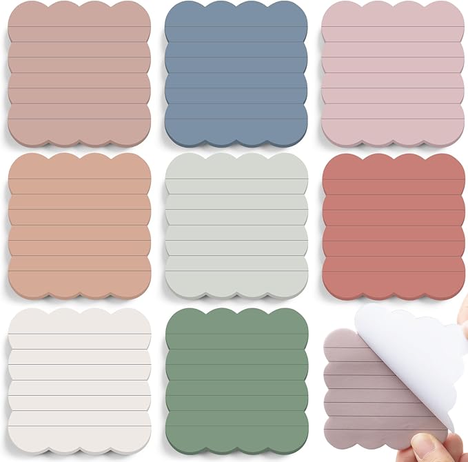 Eaasty 8 Pack Scalloped Sticky Notes Bulk Christmas Cute Self Sticky Note Pads Multi Color Bright Vintage Note Pads or School Office Supplies 240 Sheet(3" X 3",Lined Vintage Color)