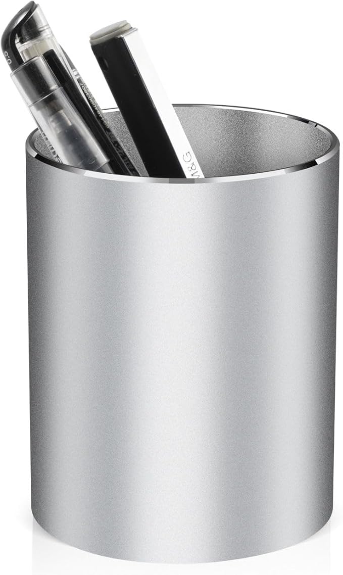 Pen holder, aluminum alloy waterproof pen holder, desktop simple and modern minimalist, multifunctional office supplies for families, kids and schools silver