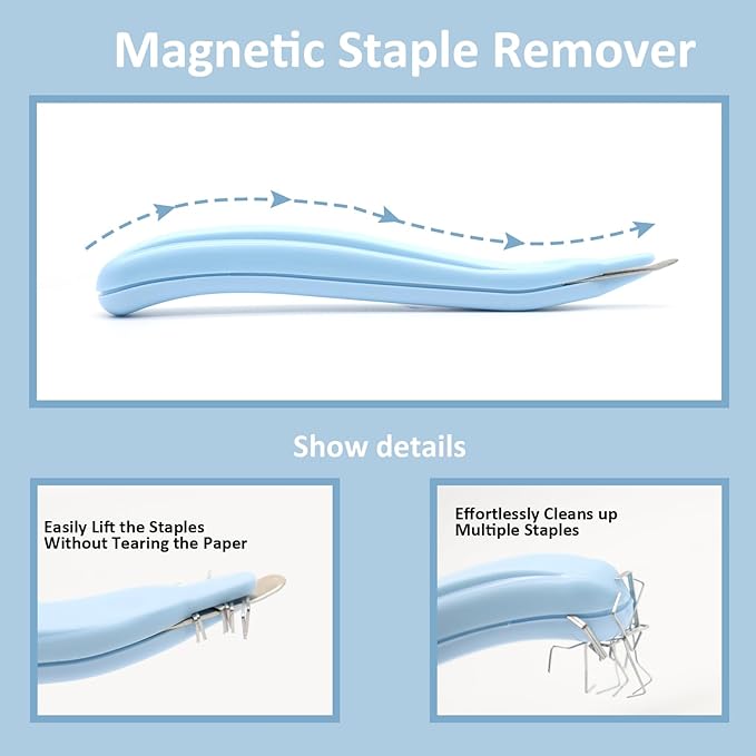 Blue Office Supplies,UPIHO Blue Desk Accessories,Stapler and Tape Dispenser Set for Women with Stapler,Tape Dispenser,Magnetic Staple Remover,Staples,Clips,Hole Punch and Tabs,School Supplies