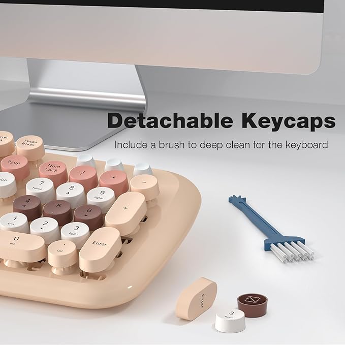 MOFII Wireless Keyboard and Mouse Combo, Full-Sized Colorful Typewriter Keyboard with Round Keycaps, 2.4G Cute Mouse Compatible with PC/Laptop/Computer,Milk Tea Color