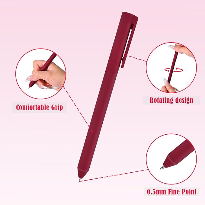 BAYTORY 8Pcs Colored Gel Pens, 0.5mm Fine Point Multicolored Ink Pen, Colorful Pens Smooth Writing for Note Taking and Marking Supplies (Red)