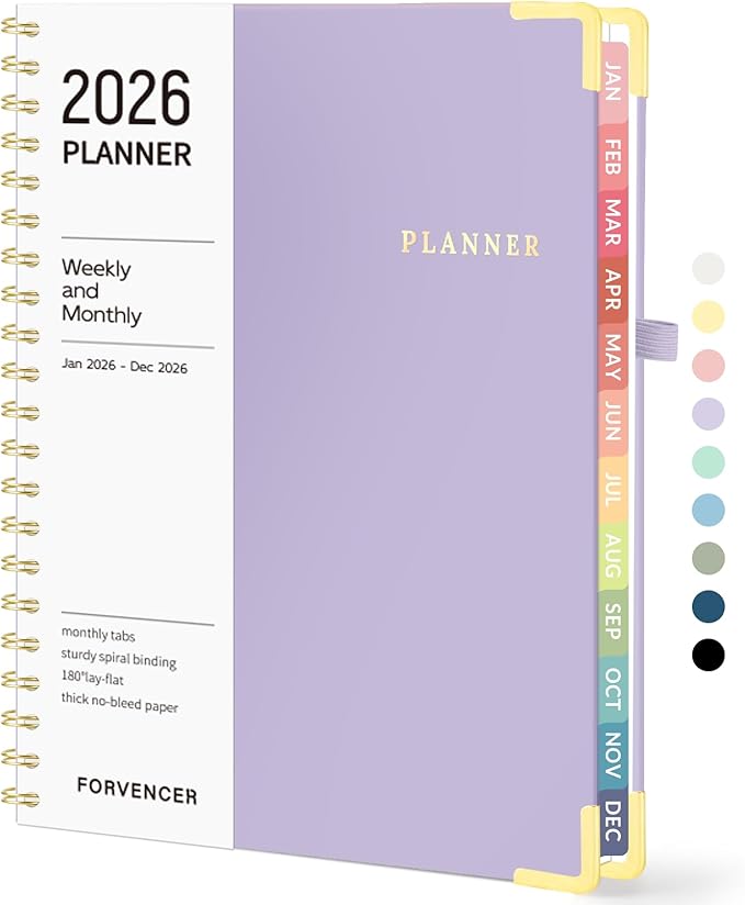2026 Planner, Forvencer Calendar Planner Weekly and Monthly, January 2026-December 2026, 8.5" X 11", Hardcover Agenda Book with Tabs, Cute Daily Journal Planning with Inner Pocket, Home College Organizer Notebook for Office School Supplies, A4, Purple
