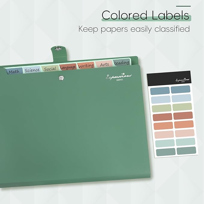 Sooez Elegant Accordion File Organizer with Labels, 8 Pocket Expanding File Folder, Portable Folders for Documents, Cute Paper Organizer for School Office Supplies, Letter Size, Blush