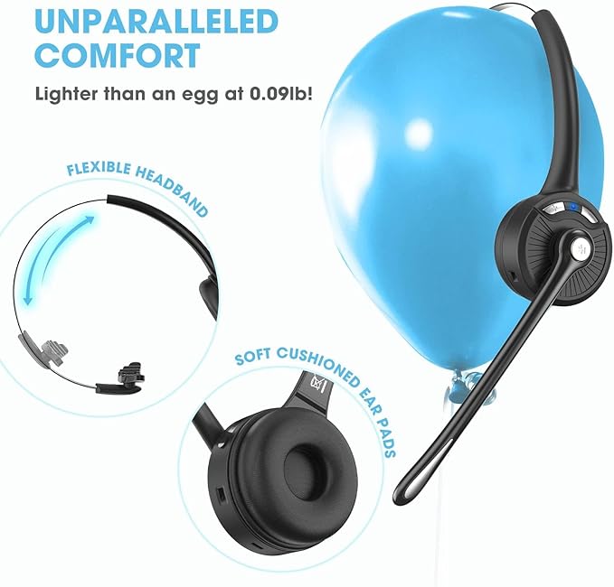 Bluetooth Headset with Microphone, Noise Canceling Wireless On Ear Headphones, Bluetooth Headphones with Mic Charging Base, Phone Headset Mute Button for Laptop, Skype, Call Centers, Office, Trucker