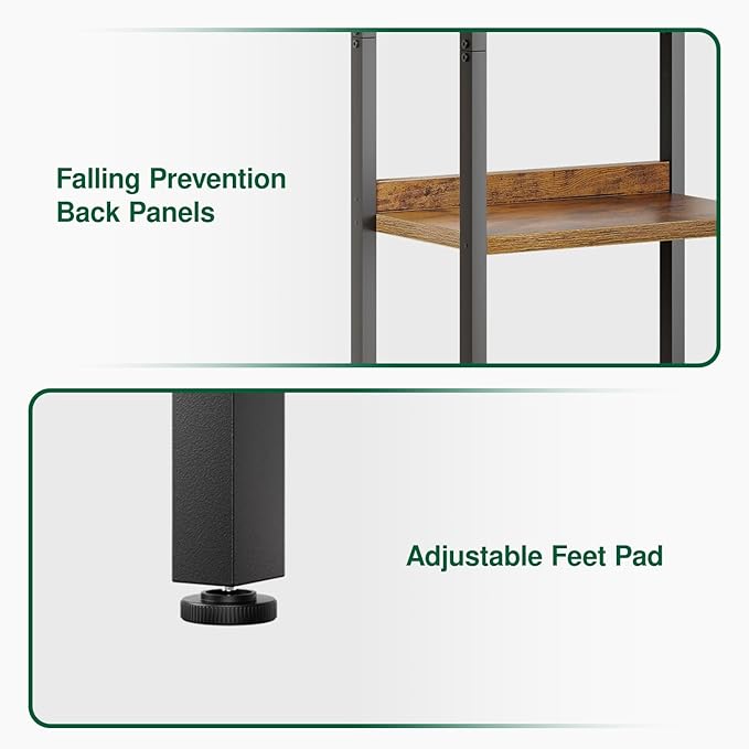 OTK Triple Column 5 Tier Bookshelf, Large Bookcase with 14 Open Display Shelves, Adjustable Industrial Book Shelf with Baffles, Wide Bookshelves for Bedroom, Living Room and Home Office, Rustic Brown