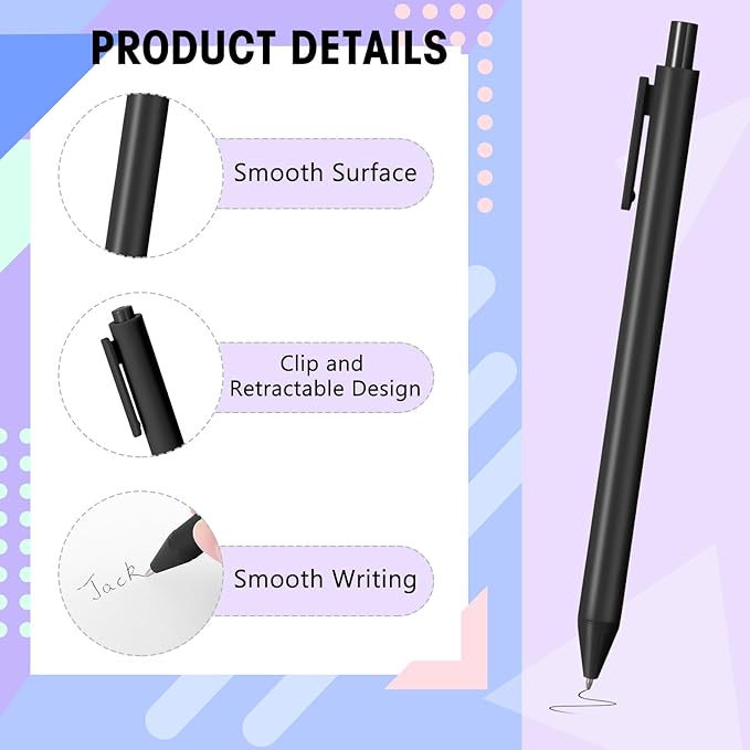 Teling 100 Pcs Ballpoint Pens Retractable Comfortable Cute Stylish Writing Pens in Medium Point 1.0 mm for Office Supplies(Black)