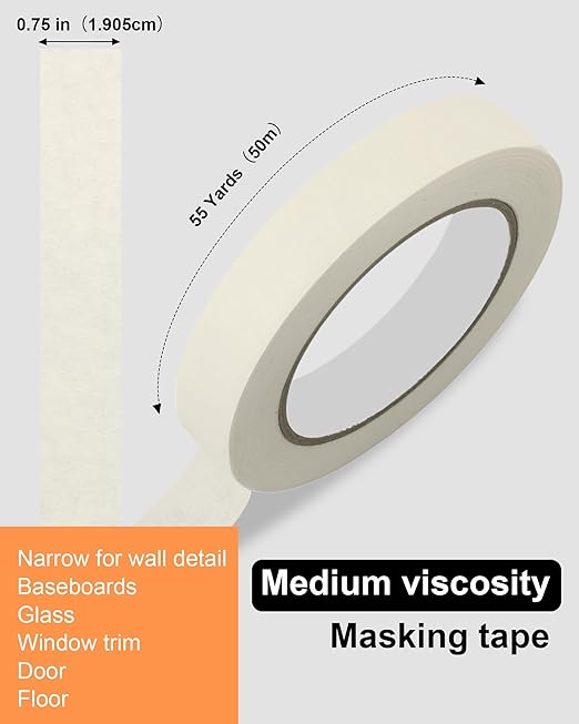 Leelosp 20 Rolls Masking Tape Bulk General Purpose Masking Tape Paint Craft Painter Artist Multi Use School Classroom Supplies, 0.75 Inch x 55 Yards, 1375 Yards Total (Beige)
