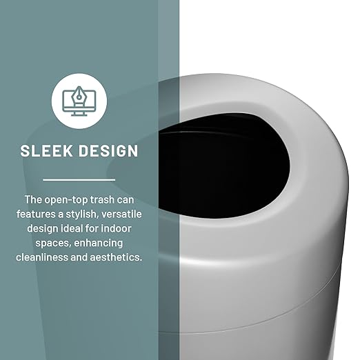 Safco Open Top Trash Can, 14 Gallon Stainless Steel Modern Garbage Can for Indoor Use, Silver