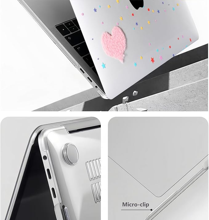 DTangLsm Compatible with MacBook Pro 13 inch Case M2 2024 2023 2022-2016 A2338 M1 A2159 A2289 A2251 A1989 A1706 A1708 Handmade Plastic Hard Shell 3D Plush Heart Case & Keyboard Cover, Two Hearts