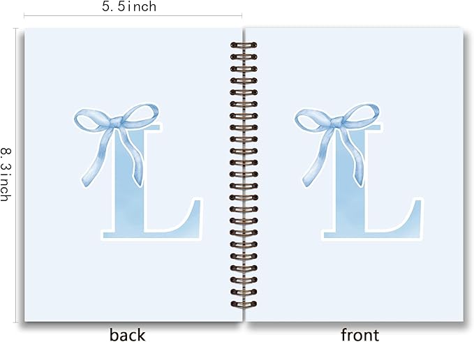 Initial L Notebook Journal,Personalized Teen Girl Gifts,Coquette Trendy Preppy Blue Bow Spiral Notebook,Monogrammed Gifts for Women Teen Girl,College Ruled Hardcover Spiral Notebook 5.5 x 8.3
