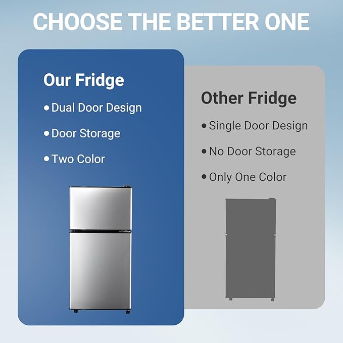 Dorm Fridge with Freezer, Small Refrigerator 3.6 Cu. Ft. with Freezer for Apartment, Temperature Adjustable Apartment Size Fridge for Kichen, College, RV, Office, Silver
