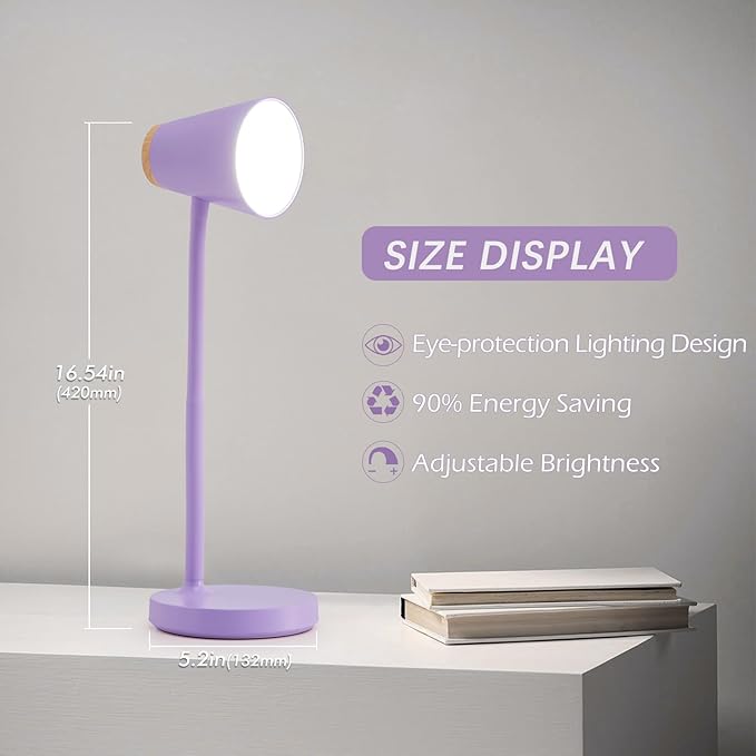 Desk Lamps for Home Office - Small LED Desk Lamp Touch Dimmable Reading Light for College Dorm Room - Adjustable Flexible Gooseneck Table Lamp for Bedside Bedroom Nightstand Purple