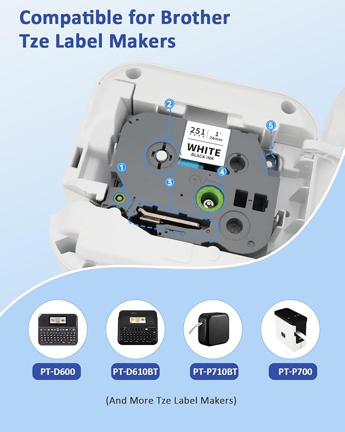 TZe251 24mm 0.94 Laminated White TZ Tape Replacement for Brother TZe-251 P Touch Label TZe Tape 24mm 1 Inch Label Maker Tape for Brother PT-D610BT PT-D600 PT-P710BT PT-P700 PT- P910BT, 4-Pack