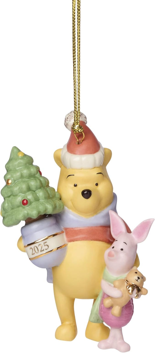 Lenox Ornament, 2025 Winnie The Pooh & Piglet Christmas Ornament, Porcelain, Gold Cord for Tree Decoration, Christmas Decorations, Winter Decorations, Tree Ornaments, Winnie The Pooh Design (1 Piece)